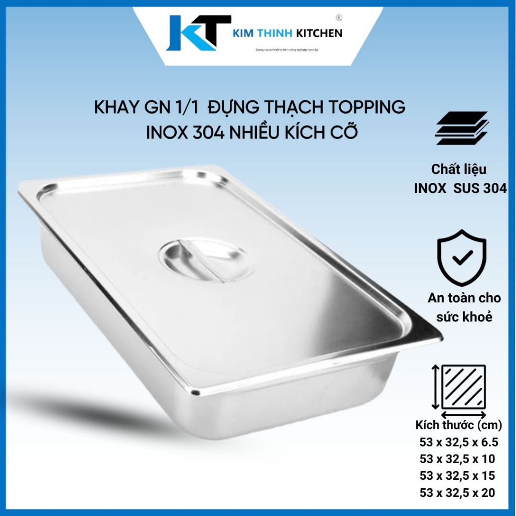 Khay Inox GN 1/1, Khay Đựng Thạch Topping Trà Sữa Inox 304 Nhiều Kích Cỡ Cao Cấp.