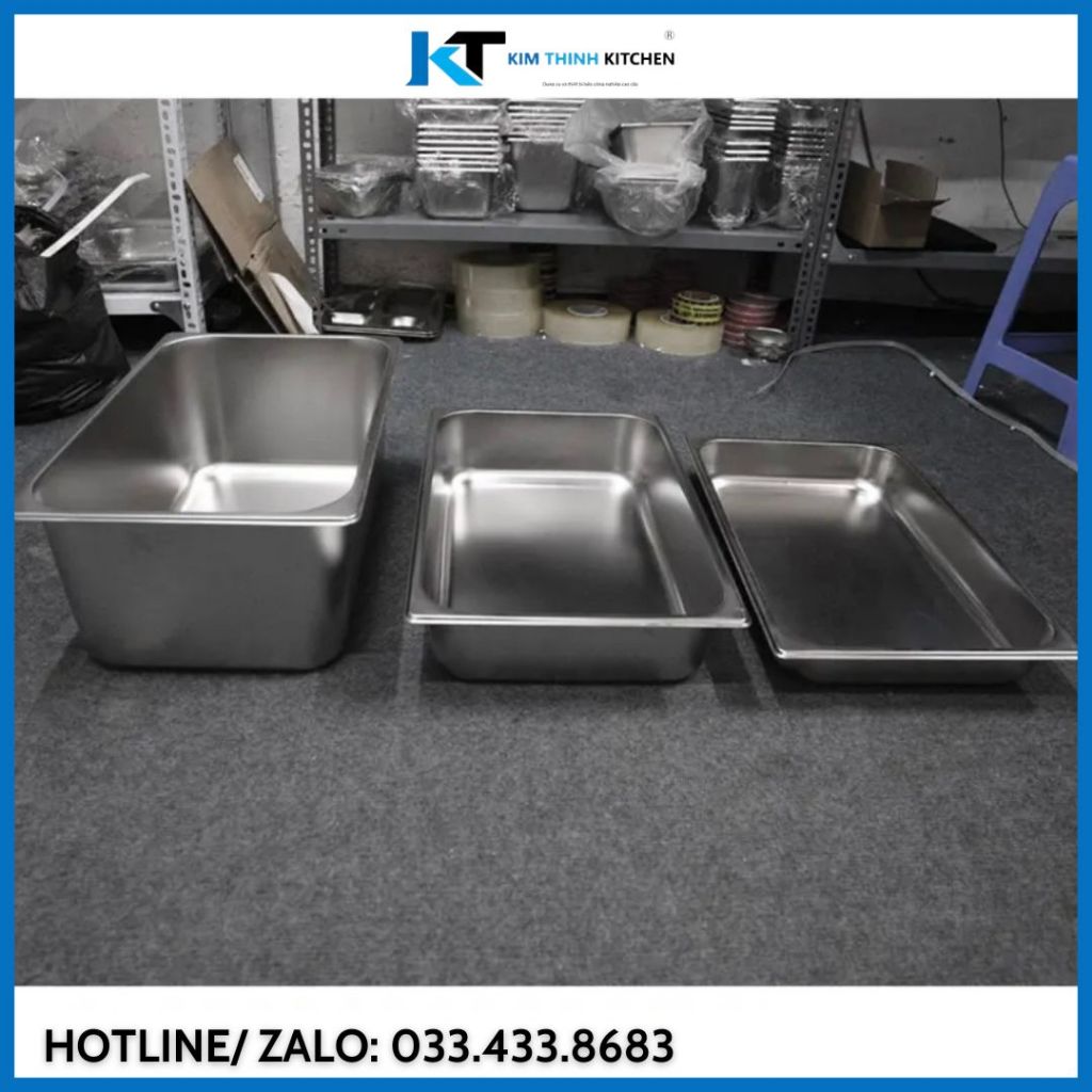Khay Inox GN 1/1, Khay Đựng Thạch Topping Trà Sữa Inox 304 Nhiều Kích Cỡ Cao Cấp.