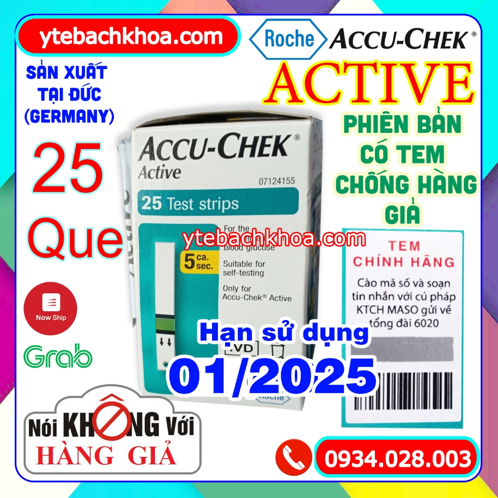 [Date 01/2025] HỘP 25 QUE THỬ ĐƯỜNG HUYẾT ACCUCHEK ACTIVE CÓ TEM CHÍNH ...