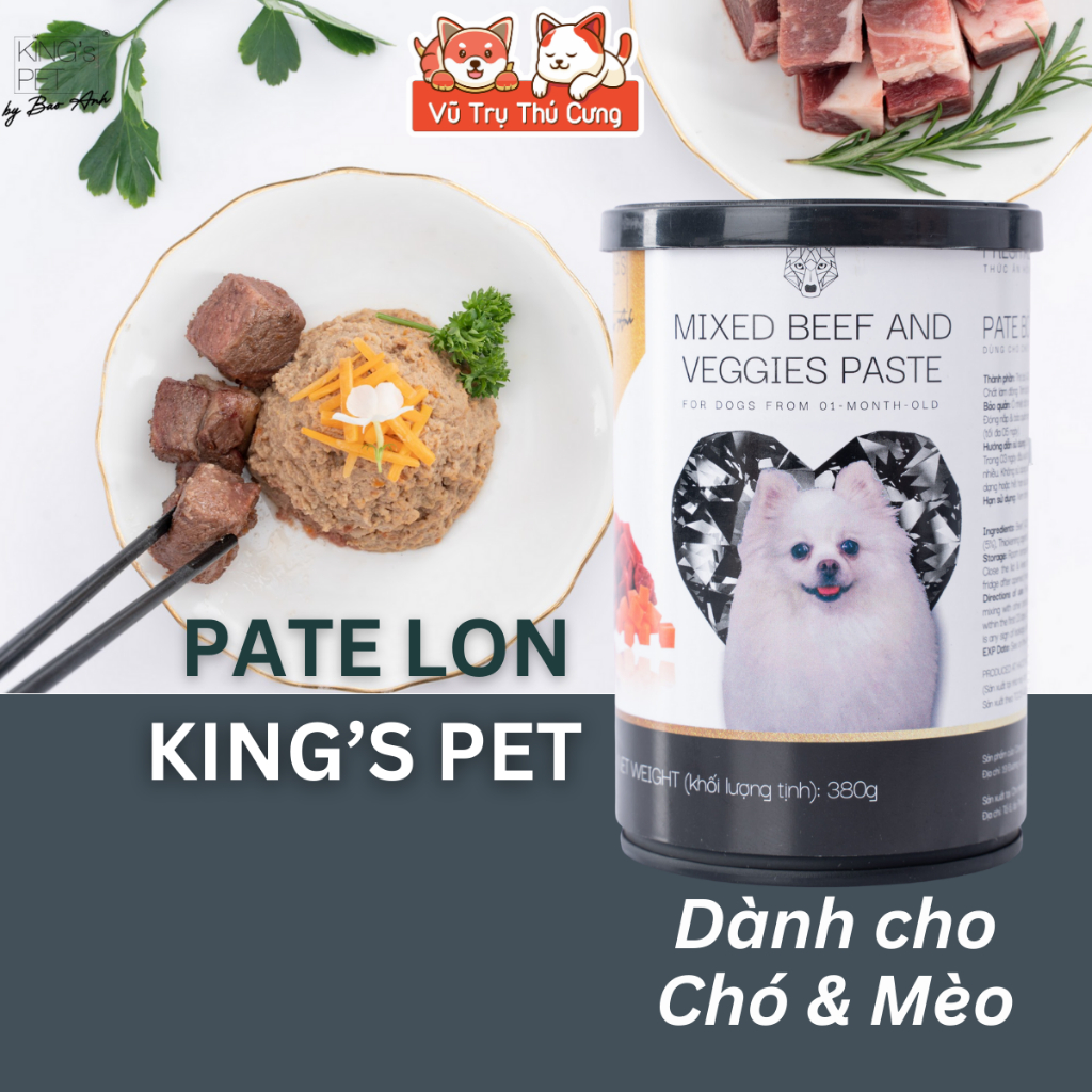 Pate King Pet Cho Chó Mèo Từ Thịt và Rau Củ  Lon 380g