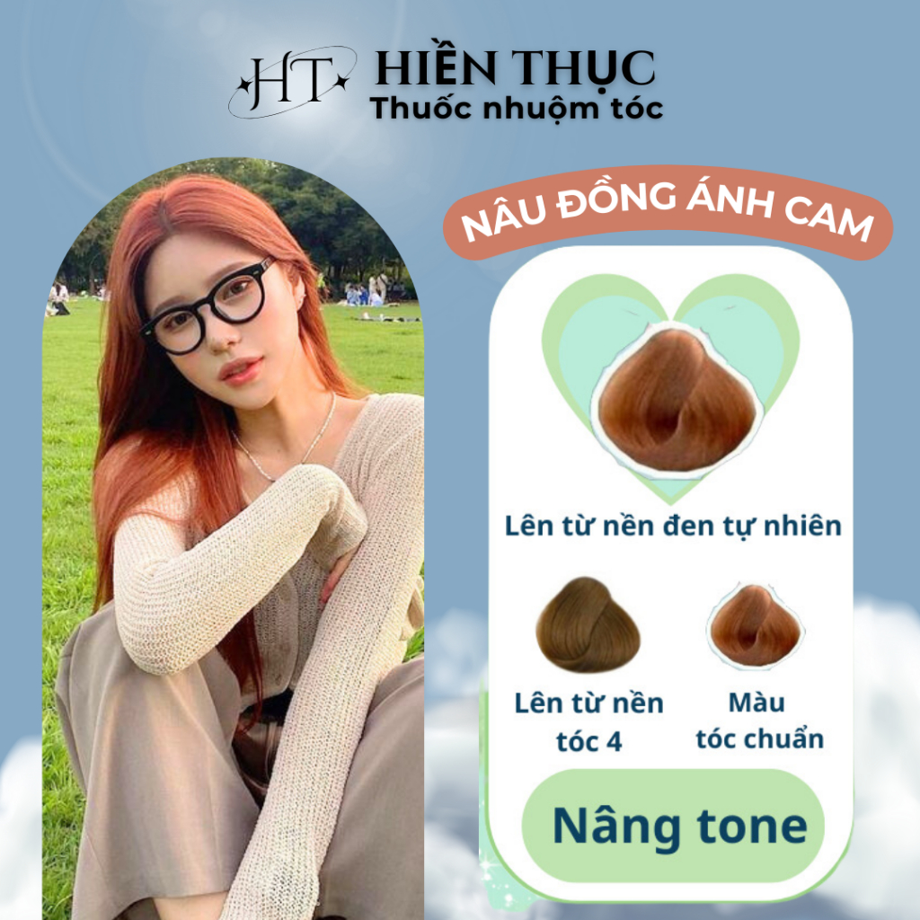 Thuốc nhuộm tóc màu Nâu Đồng Ánh Cam tặng kèm dụng cụ nhuộm | Thuốc nhuộm tóc Hiền Thục