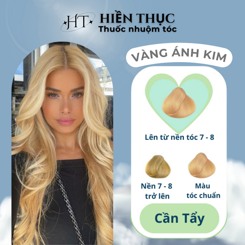 Thuốc nhuộm tóc màu Vàng Ánh Kim tặng kèm dụng cụ nhuộm | Thuốc nhuộm tóc Hiền Thục