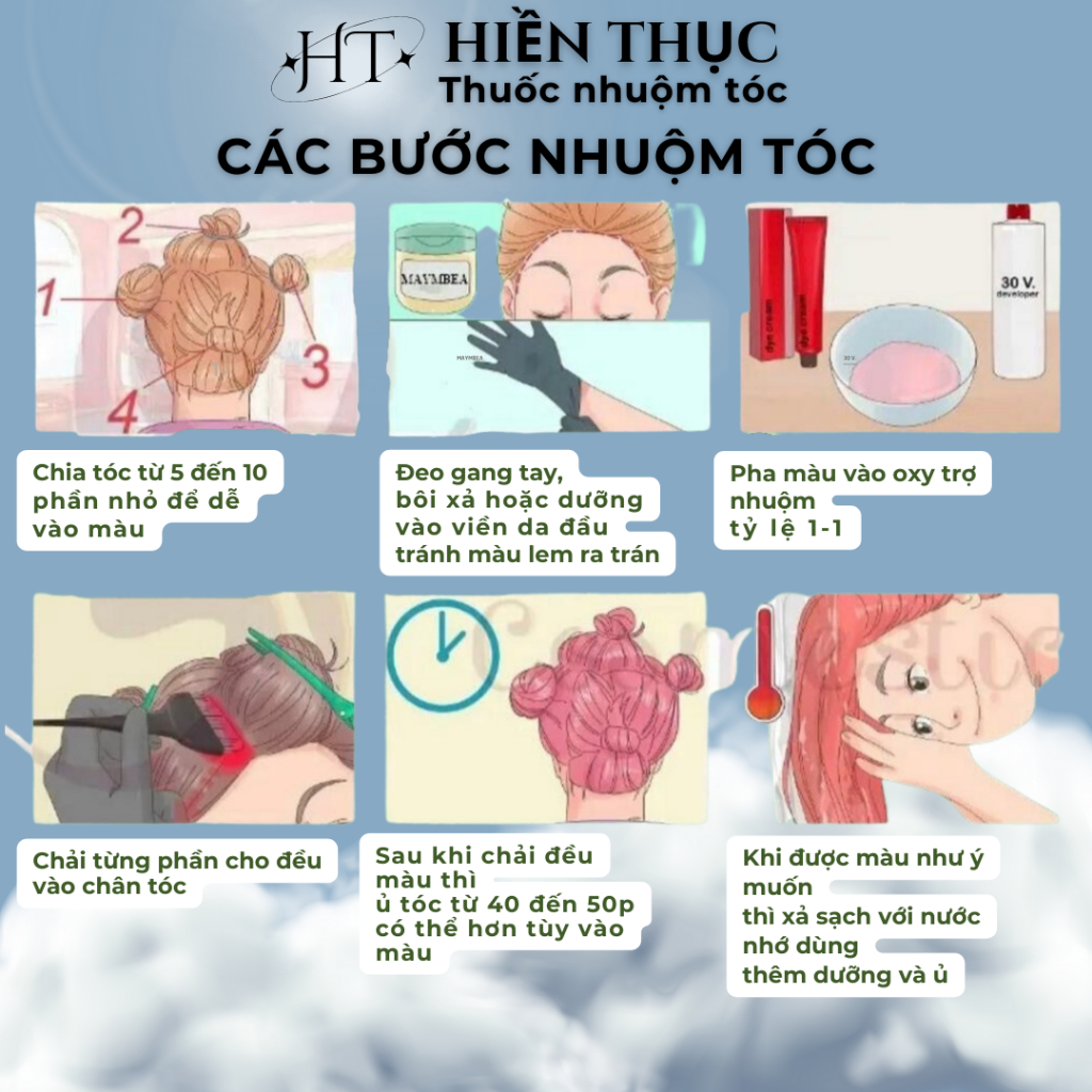 Thuốc nhuộm tóc màu Cam Đào tặng kèm dụng cụ nhuộm | Thuốc nhuộm tóc Hiền Thục