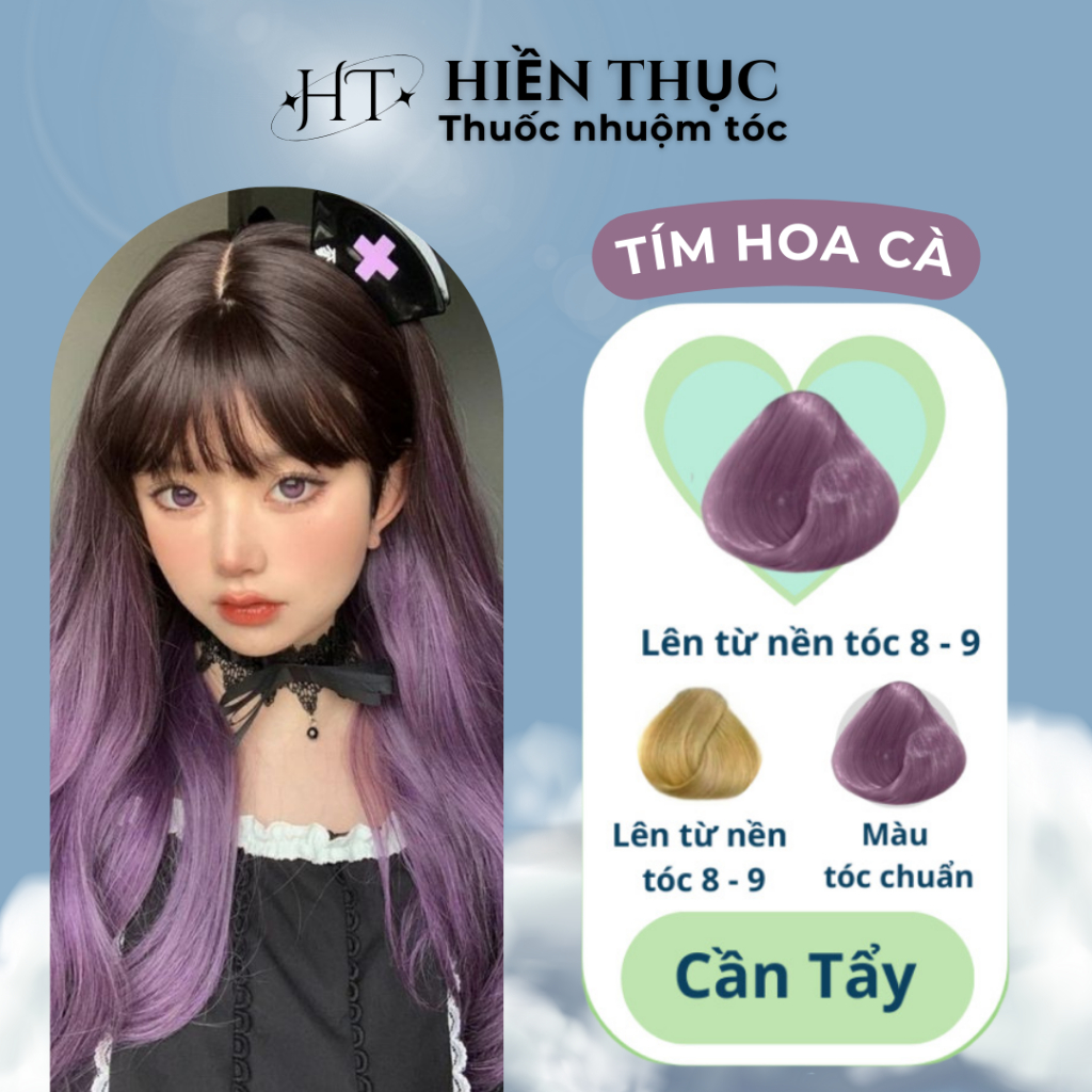 Thuốc nhuộm tóc màu Tím Hoa Cà tặng kèm dụng cụ nhuộm | Thuốc nhuộm tóc Hiền Thục