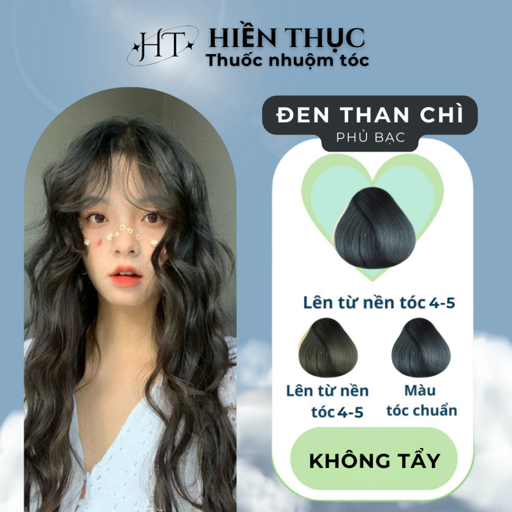 Thuốc nhuộm tóc màu Đen Than Chì tặng kèm dụng cụ nhuộm | Thuốc nhuộm tóc Hiền Thục