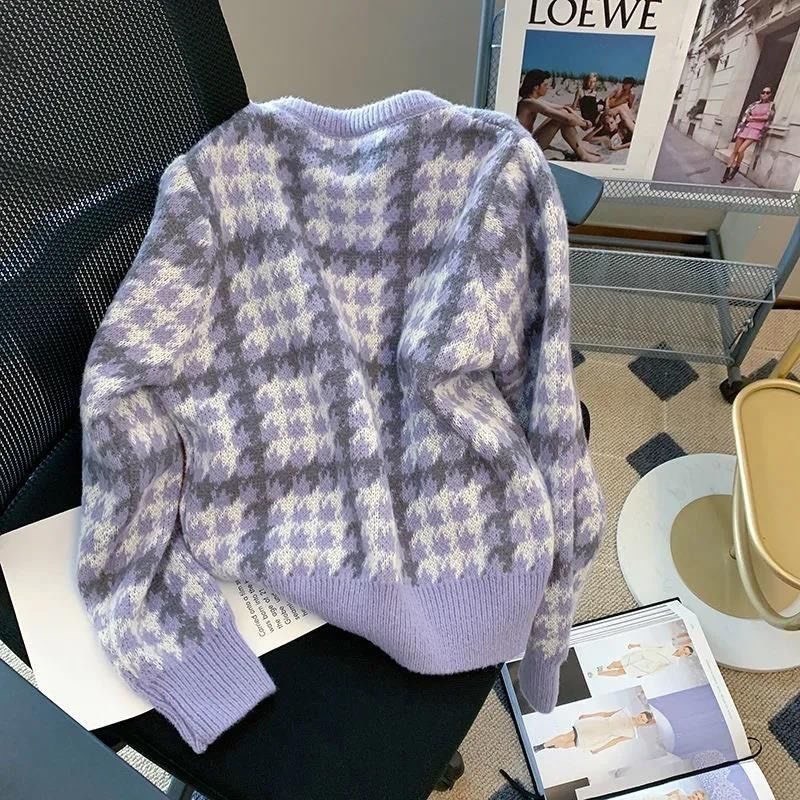 Áo cardigan kẻ hồng và tím áo len nữ cổ tròn, chất len mềm mịn hàng Quảng Châu có size to MT33 SP26