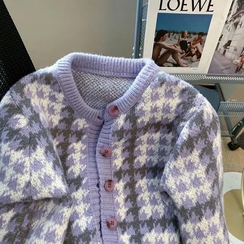 Áo cardigan kẻ hồng và tím áo len nữ cổ tròn, chất len mềm mịn hàng Quảng Châu có size to MT33 SP26
