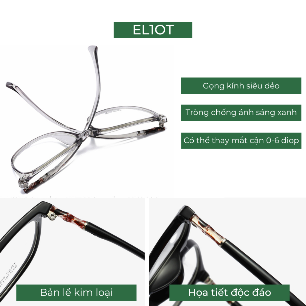 Gọng kính mắt tròn nam nữ ELIOT EYEWEAR chất liệu nhựa dẻo thanh mảnh nhẹ nhàng 8086