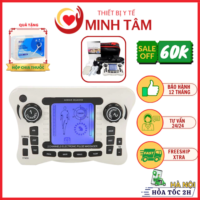 Máy massage xung điện trị liệu SYK-308B ( BẢO HÀNH 12 THÁNG), máy massage xung điện 20 cường độ tặng kèm 4 miếng dán