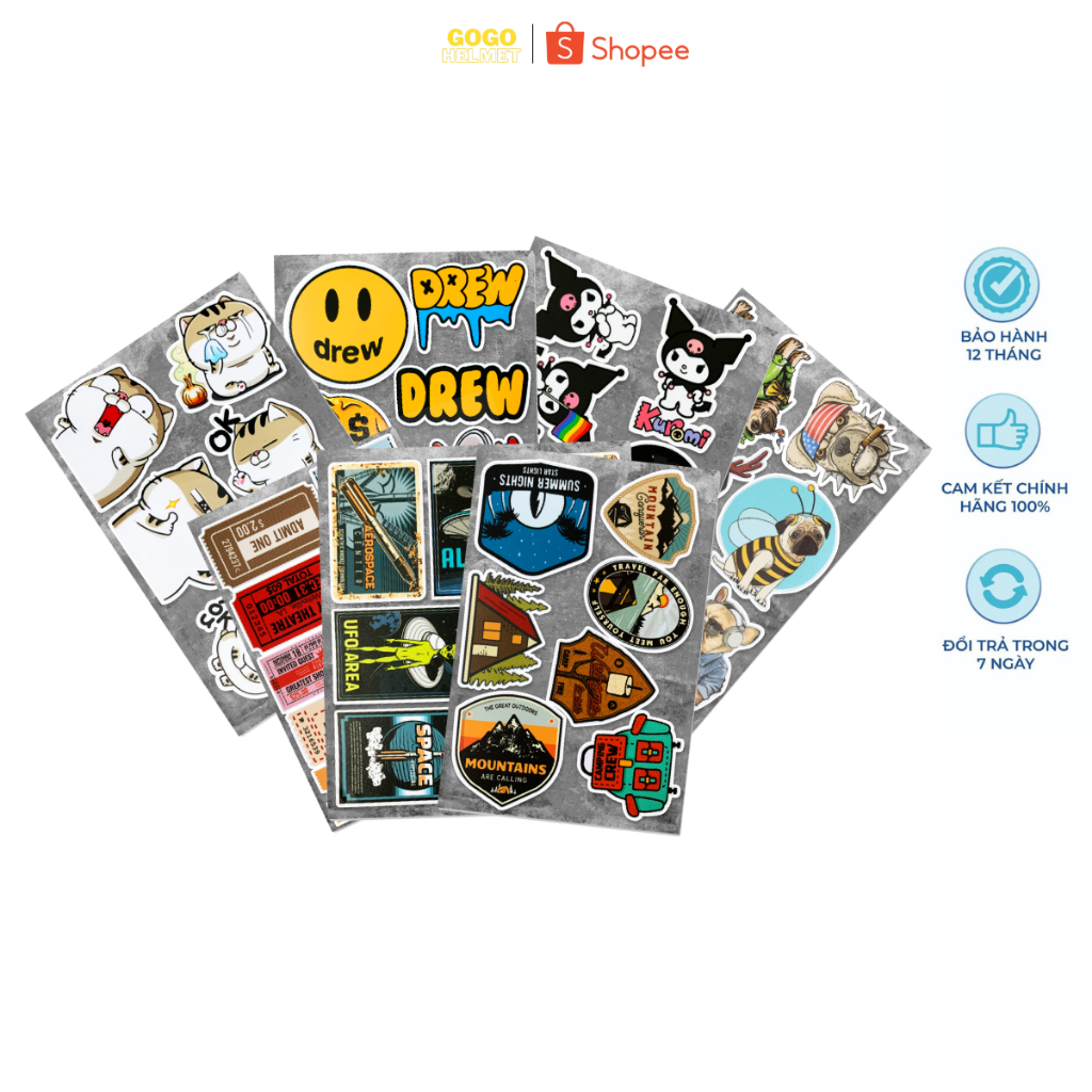 Combo 14 Tem Sticker dán mũ bảo hiểm cao cấp chống nước | Shopee Việt Nam