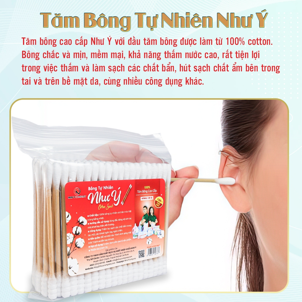Combo 3 gói tăm bông người lớn thân trúc Như Ý (G/100 cây)