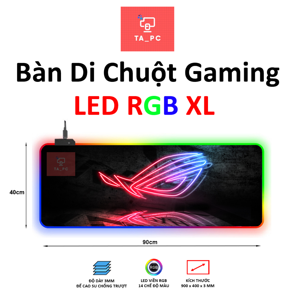 Bàn Di Chuột Gaming Logo ASUS ROG NEON Led Viền RGB, Kích Thước Lớn ...