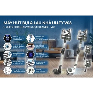 Máy Hút Bụi Lau Nhà Cầm Tay Không Dây Thông Minh ULTTY V08 6in1, Công Suất Hút Mạnh, Bảo Hành 2 Năm