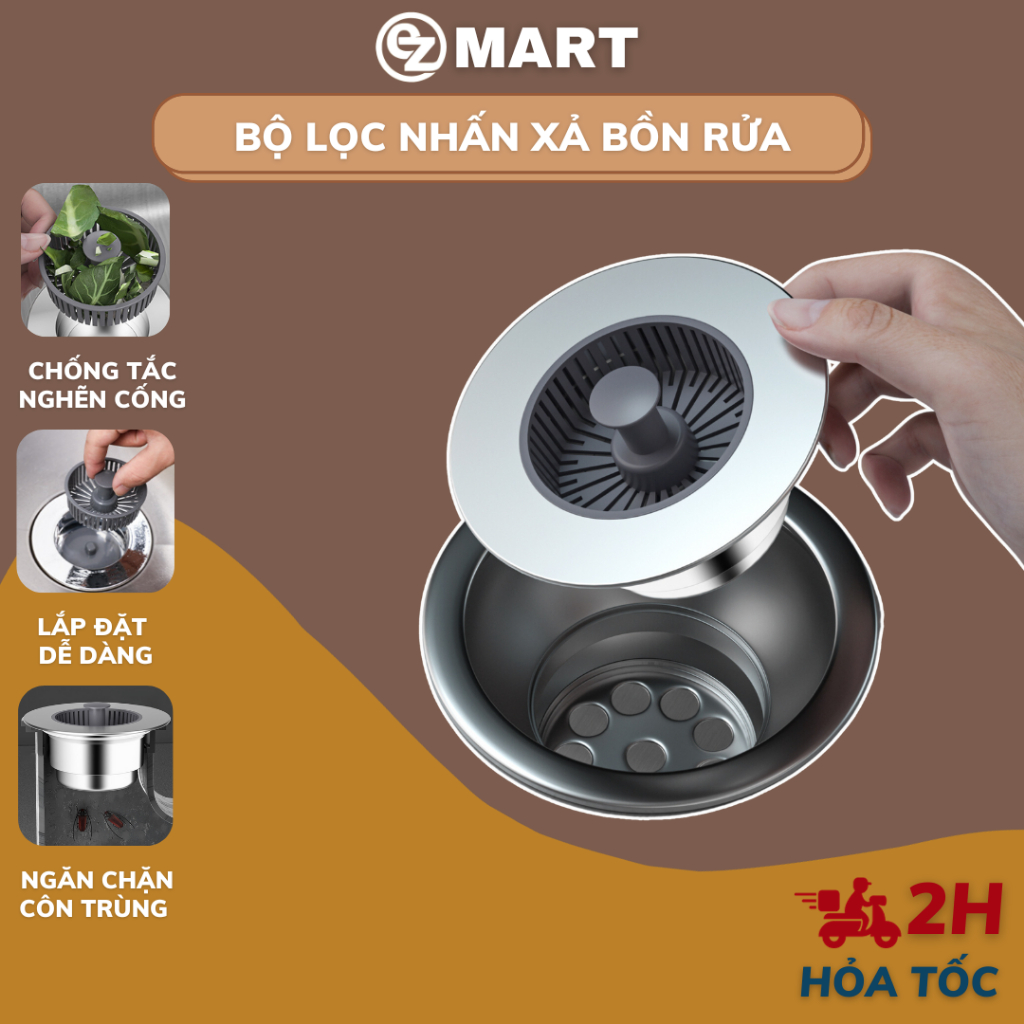 Combo 2 Bộ Lọc Rác Bồn Rửa Ngăn Mùi Hôi Côn Trùng, Nút Chặn Thoát Nước ...