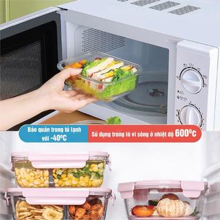 Hộp cơm văn phòng thủy tinh chia ngăn chống tràn, Hộp thủy tinh  thực phẩm dùng được lò vi sóng