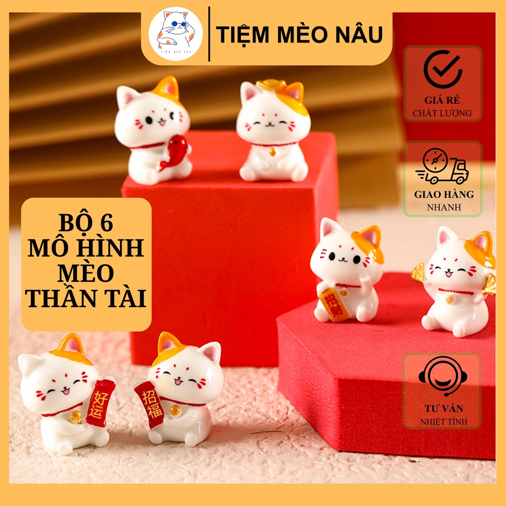 SET 6 Mô hình MÈO THẦN TÀI MINI may mắn, dễ thương trang trí, decor bàn ...