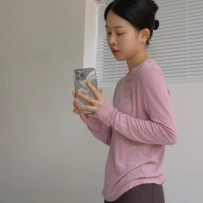 Áo thun nữ tay dài, Cổ tròn chất cotton 4 chiều chính phầm JULY fashion2023, Áo Phông nữ tay dài phom ôm nhẹ