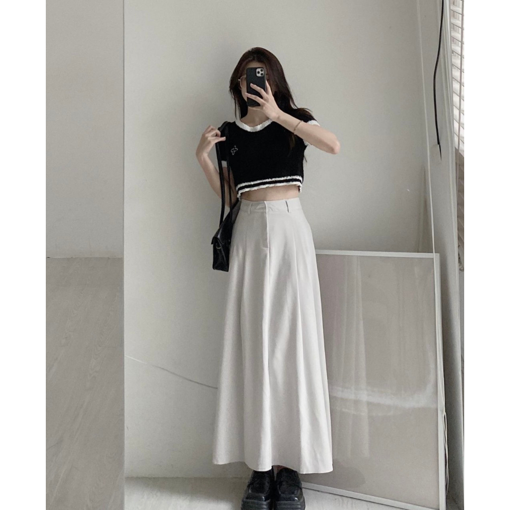 Chân váy xếp li dáng dài phong cách hàn quốc Ligun
