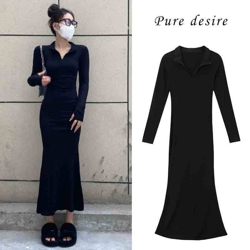 Váy đầm ôm body đuôi cá dáng dài liền thân phối khóa kéo phong cách Hàn Quốc hàng Quảng Châu tôn dáng 3 vòng MT33 SP68