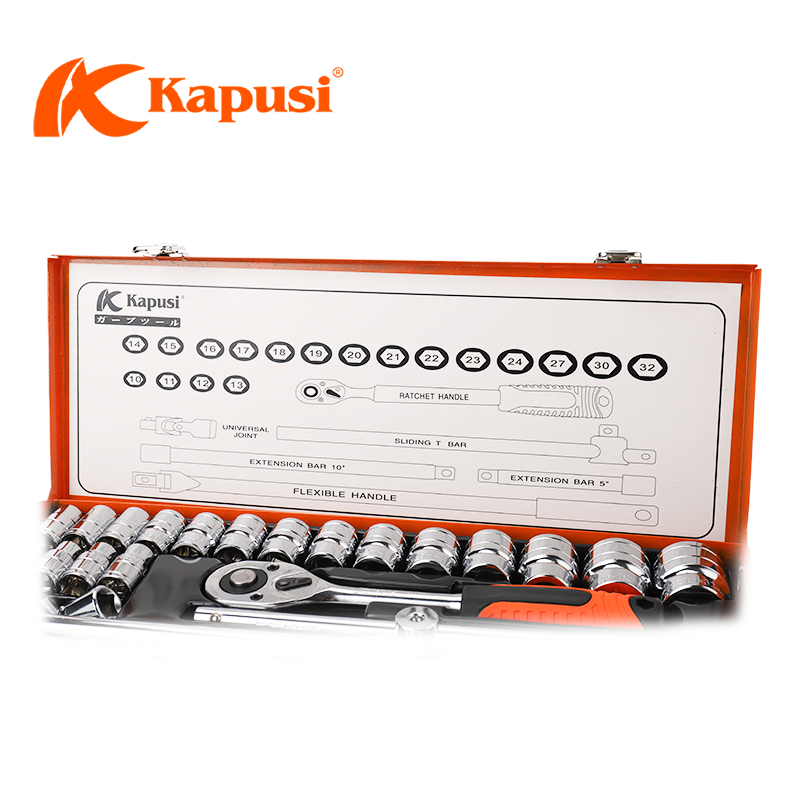 Bộ tuýp khẩu hãng KAPUSI TOOLS 24 chi tiết hệ 1/2 inch chuyên để sửa xe máy, ô tô, máy móc mã k9770