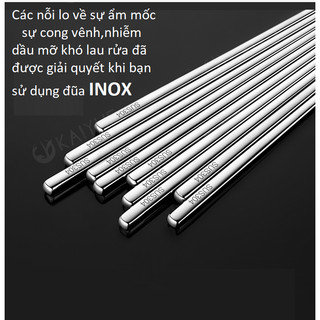 Một đôi đũa inox 304 đũa thép không rỉ thế hệ mới an toàn sinh học chống trượt