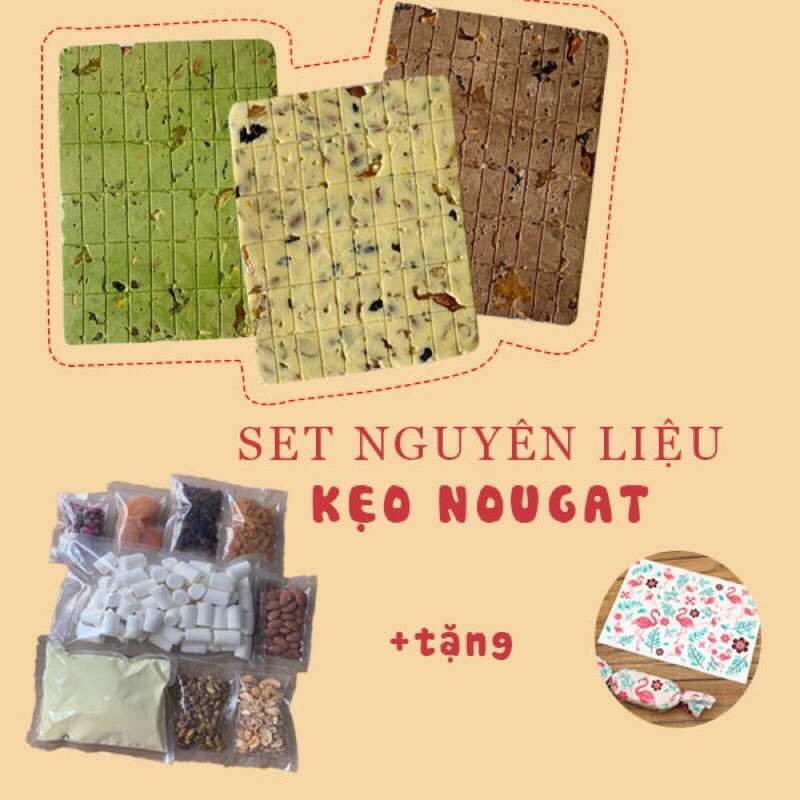 (THÀNH PHẨM 1KG) Set nguyên liệu làm kẹo nougat vị vani/socola/matcha ...
