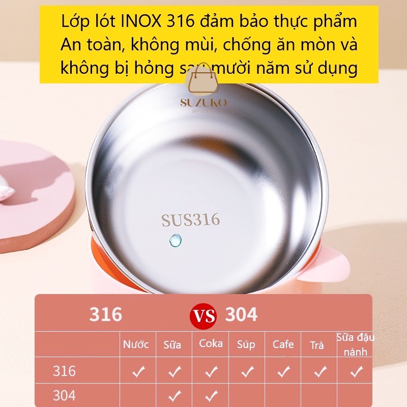 Bát đựng canh Inox 316, bát đựng size to lớn 500ml có nắp đậy chống ...