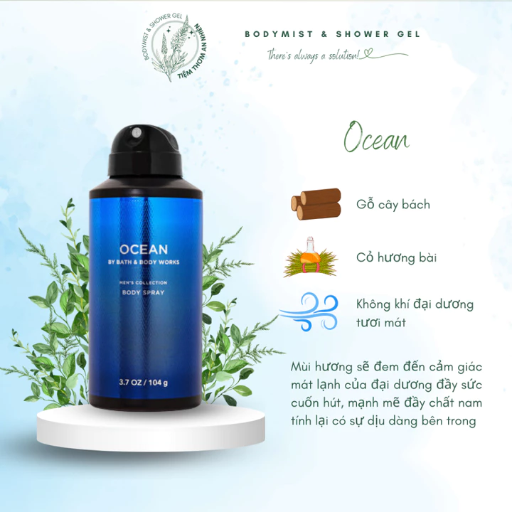 Xịt Thơm Toàn Thân Nam Bath & Body Works Body Spray 104g, Body Mist Khử Mùi Lưu Hương best seller FRESHWATER| NOIR