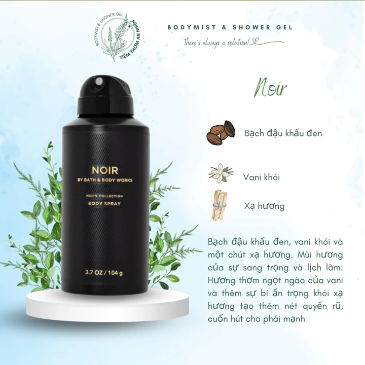 Xịt Thơm Toàn Thân Nam Bath & Body Works Body Spray 104g, Body Mist Khử Mùi Lưu Hương best seller FRESHWATER| NOIR