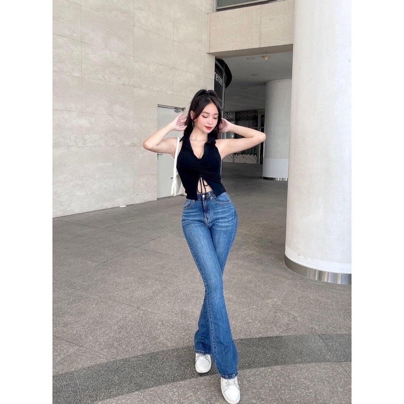Quần jeans ống loe dáng dài cạp cao siêu tôn dáng mã mới 104