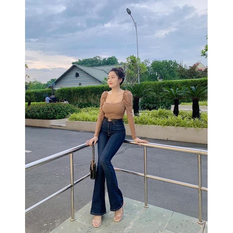 Quần jeans ống loe dáng dài cạp cao siêu tôn dáng mã mới 104