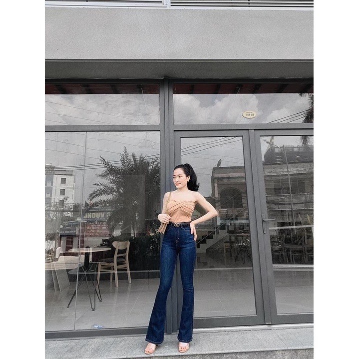 Quần bò jeans ống loe cạp cao chất dày dặn siêu hách dáng cho nữ - mã 104