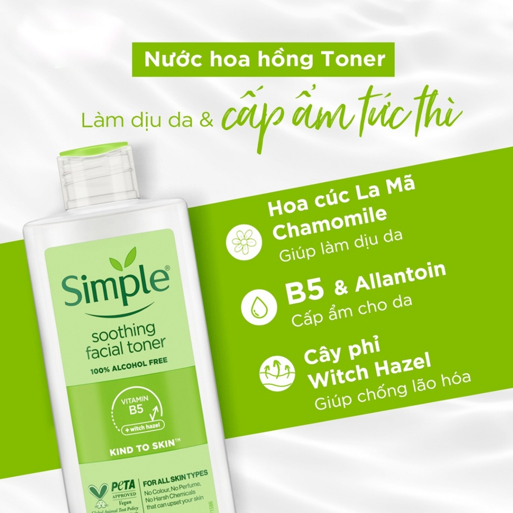 Ảnh Nước Hoa Hồng Không Cồn, Cân Bằng Da Simple Kind To Skin Soothing Facial Toner 200ml 4
