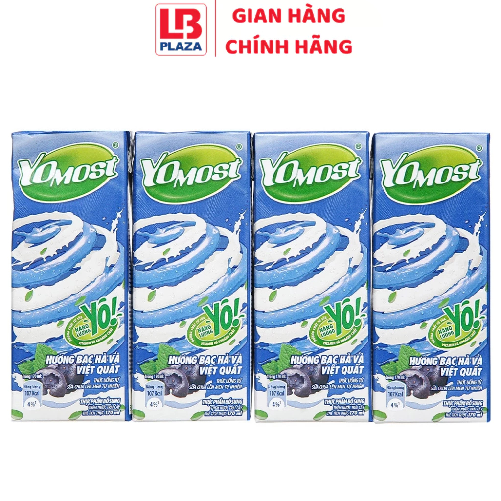 Lốc 4 Hộp Sữa Chua Uống Yomost Vị Bạc Hà Việt Quất 170ml | Shopee Việt Nam