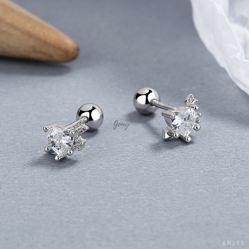 Khuyên tai nam nữ bạc 925 unisex chuôi bi vặn đính đá nhiều mẫu hình tim và hình sao (1 chiếc) | GEMYSILVER KN111