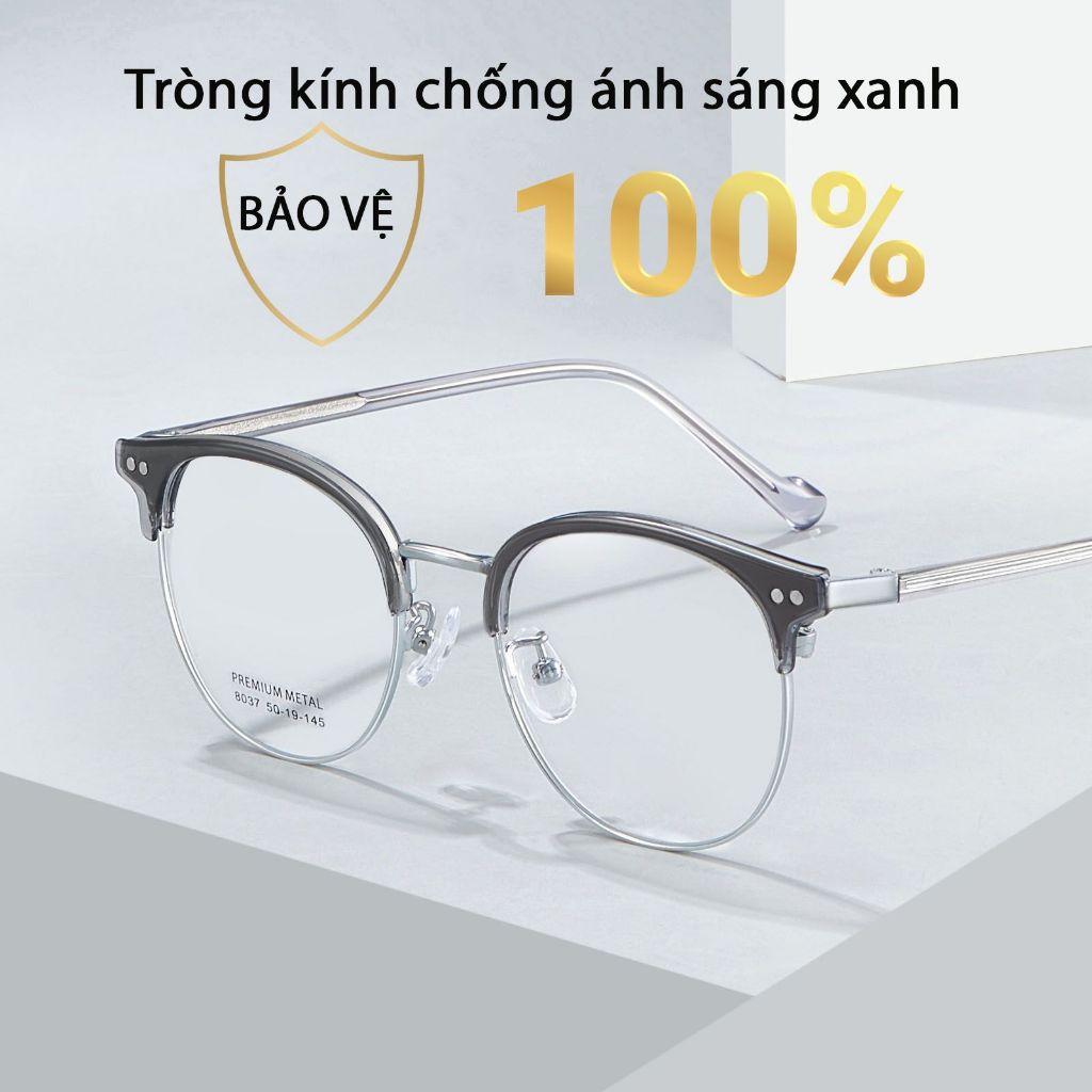 Gọng kính cận Clubmaster cao cấp phong cách Hàn Quốc chống tia UV và ánh sáng xanh siêu hit hot đẹp giá rẻ HANASO 536