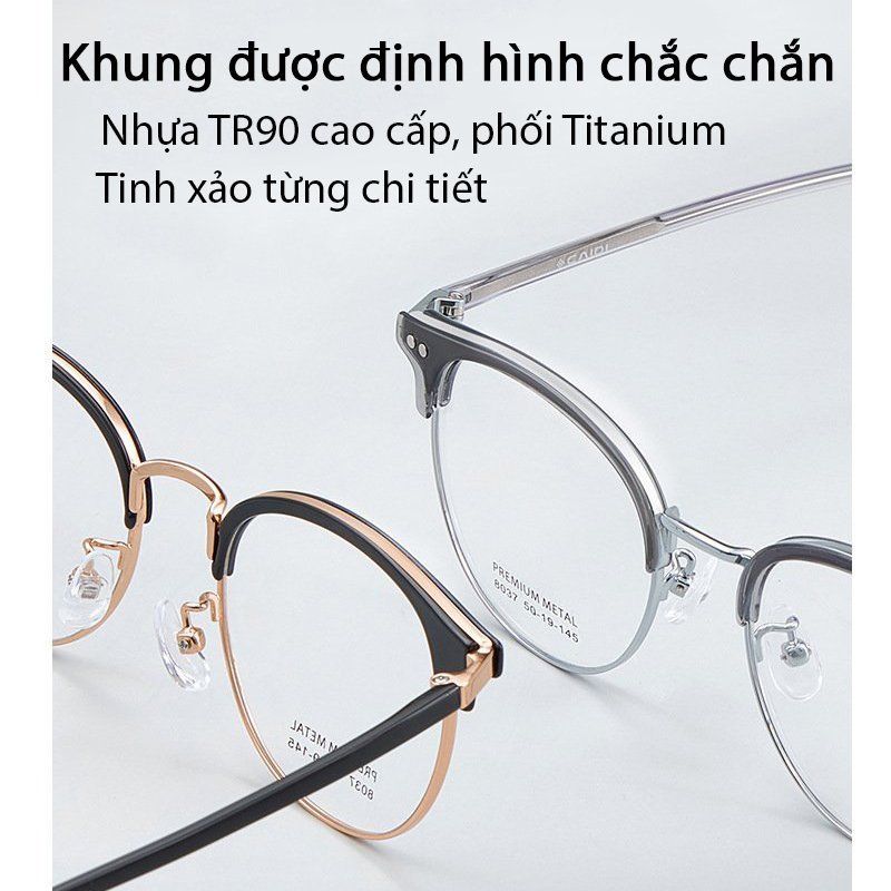 Gọng kính cận Clubmaster cao cấp phong cách Hàn Quốc chống tia UV và ánh sáng xanh siêu hit hot đẹp giá rẻ HANASO 536