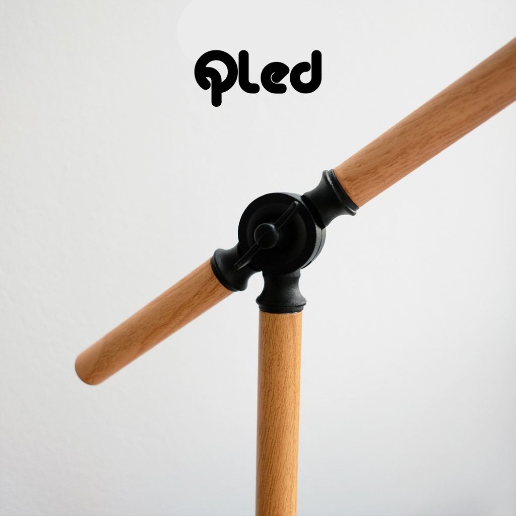 Đèn ngủ để bàn Qled đế gỗ chụp trụ thân gỗ tự nhiên đen/trắng style Hàn Quốc (Tặng kèm bóng)
