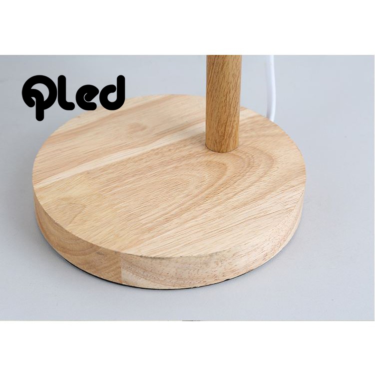Đèn ngủ để bàn Qled đế gỗ chụp trụ thân gỗ tự nhiên đen/trắng style Hàn Quốc (Tặng kèm bóng)