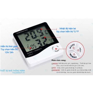 Nhiệt Ẩm Kế HTC-1, Máy Đo Nhiệt Độ, Độ Ẩm, Kiêm Đồng Hồ Báo Thức, Lịch Để Bàn Có Kèm Pin