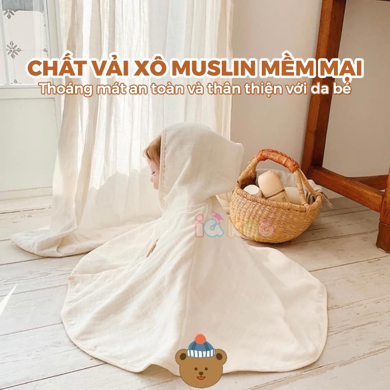 Ảnh Áo Choàng Chống Nắng Xô Muslin IQKAO Cho Bé 0-3 Tuổi Kèm Kính Chống Bụi, Thoáng Mát, Đa Năng 4 Mùa (3-14kg) 2