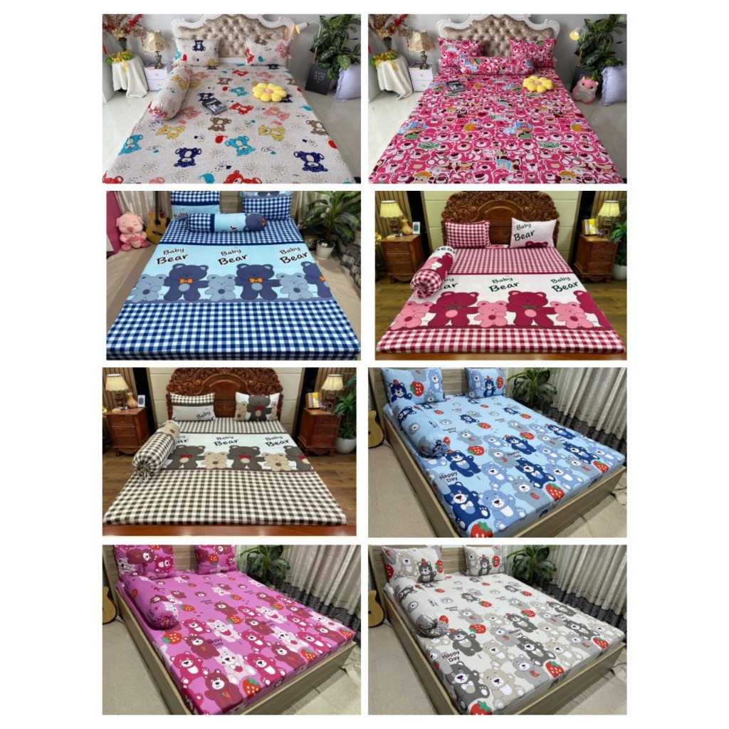 Bộ ga thun lạnh hàn quốc, mẫu Khủng Long đủ màu, gồm 1 ga, 2 nằm, 1 vỏ ôm, không xù không nhăn, co giãn 2 chiều
