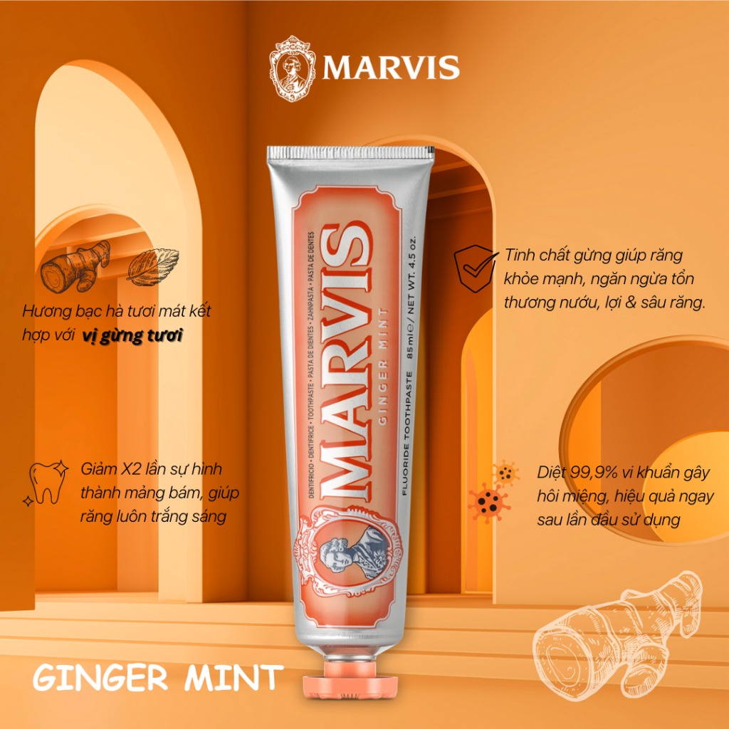 Ảnh Kem Đánh Răng MARVIS Ginger Mint 85ML Hương Vị Bạc Hà Kết Hợp Với Gừng Tươi - Marvis 2