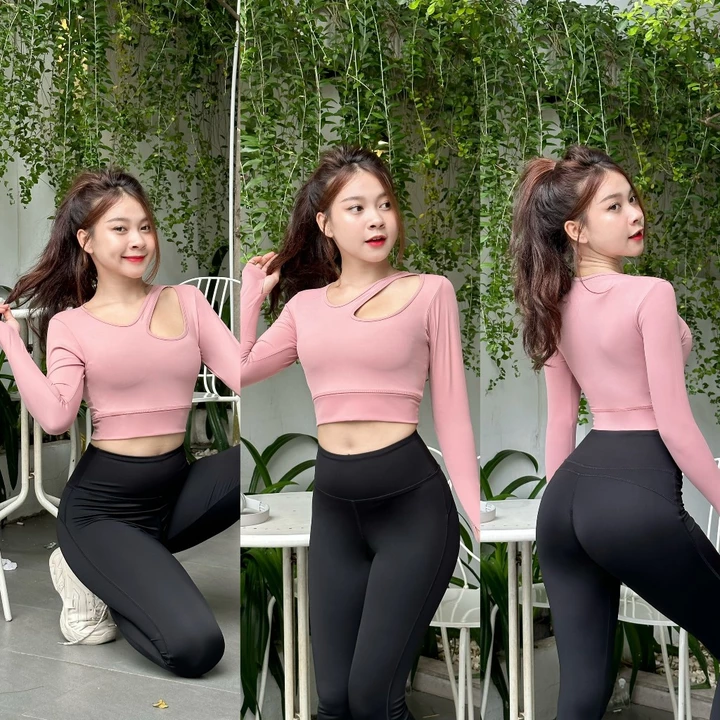 Áo Thể Thao Nữ Tay Dài Tập Gym Yoga Pickleball Nữ Dáng Croptop Kiểu Ôm Body, Áo Croptop Tập Gym Yoga Nữ Crop02-Ao20