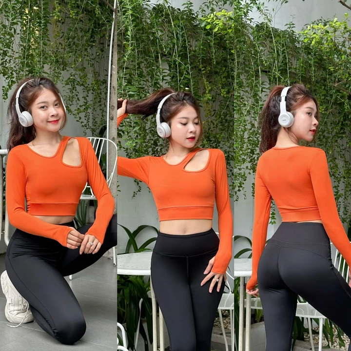 Áo Thể Thao Nữ Tay Dài Tập Gym Yoga Pickleball Nữ Dáng Croptop Kiểu Ôm Body, Áo Croptop Tập Gym Yoga Nữ Crop02-Ao20