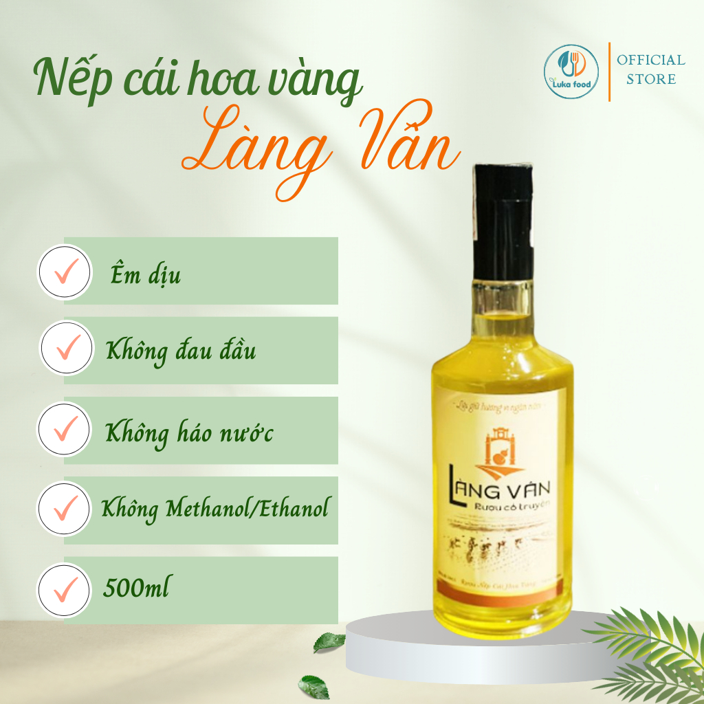 Nếp Cái Hoa Vàng Làng Vân Chính Hiệu Chai Lùn 500ml - Men Bắc 35 Vị Cổ Truyền Thơm Êm, Ngọt Hậu Luka Food