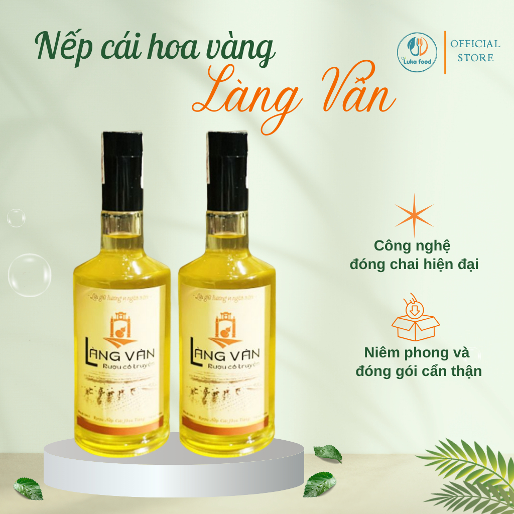 Nếp Cái Hoa Vàng Làng Vân Chính Hiệu Chai Lùn 500ml - Men Bắc 35 Vị Cổ Truyền Thơm Êm, Ngọt Hậu Luka Food