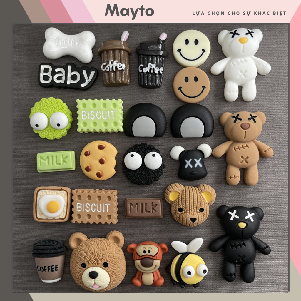 Sticker, Charm 3D chủ đề cafe DIY Mayto nhựa cứng gắn Dép, Dép Sục, Cá ...