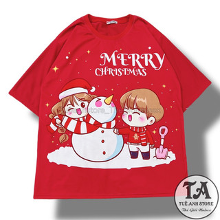 Áo Thun 3D Noel Tay Lỡ Merry Christmas Unisex From Rộng - Áo phông Giáng Sinh Nam Nữ Hàn Quốc dễ thương Freesize 38-65kg
