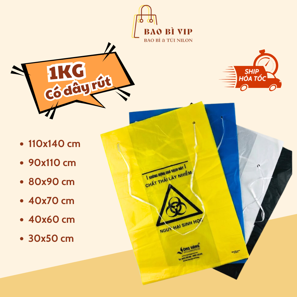 Túi rác y tế có dây rút, 1KG bao đựng chất thải y tế bệnh viện xanh ...